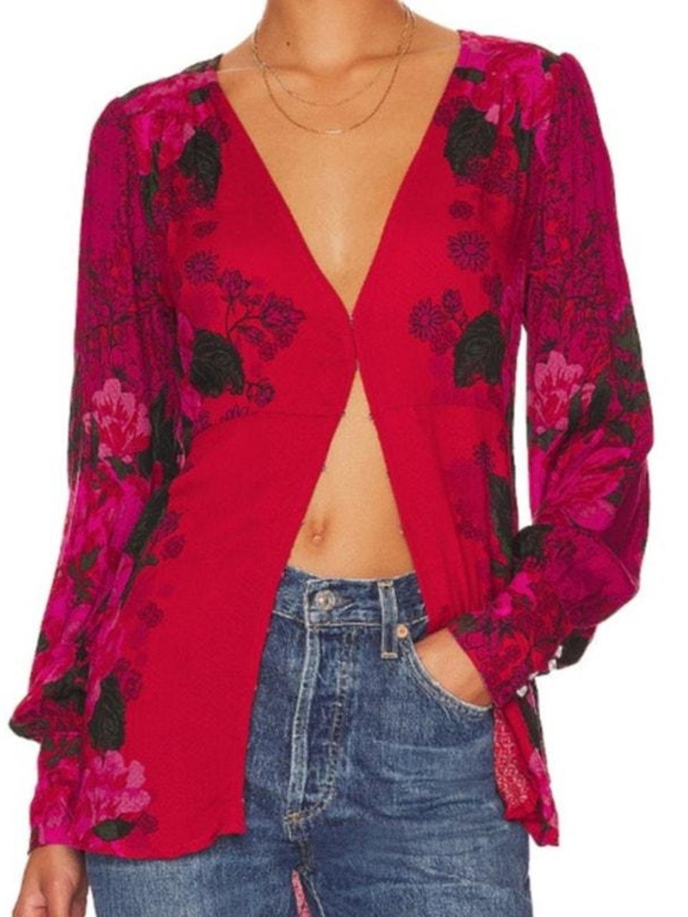 Free People Mikayla Scarlet Floral Button Down Blouse
